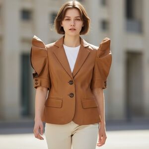 💥BCBGMAXAZRIA Stylish Soft Tan Leather Blazer. Women's Size: XXS